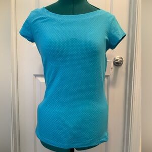 New York and company Aqua Blue White Polka Dot Short Cap Sleeve Shirt M NWT